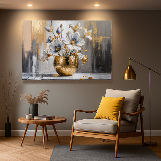 Magnolia Bloom in Gold Abstract Wall Art - Tree of Life