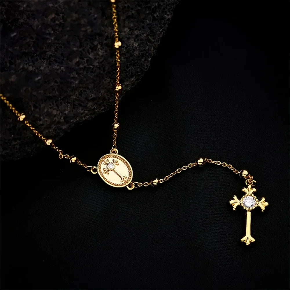 Italian 925 Sterling Silver or 18K Gold Plated Rosary Bead Cross Necklace Chain for Women men - Tree of Life
