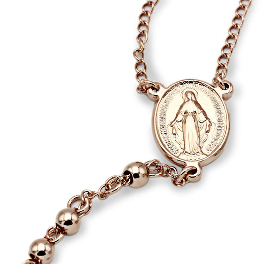 Traditional Rose Gold Rosary Necklace Five Decade Catholic Prayer Beads 5mm - Tree of Life
