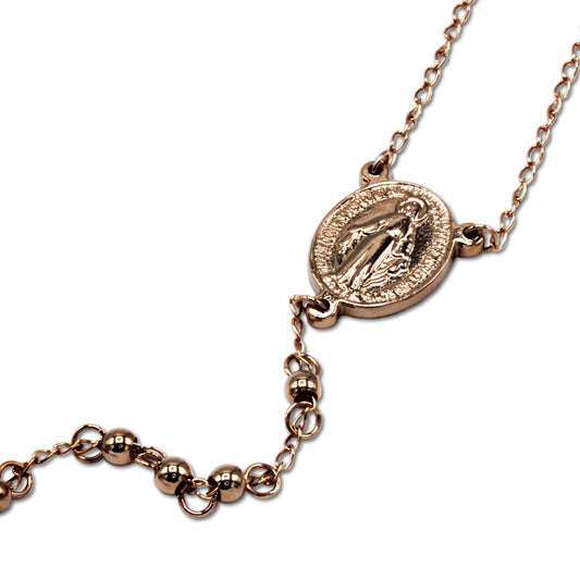 Traditional Rose Gold Rosary Necklace Five Decade Catholic Prayer Beads 4mm - Tree of Life