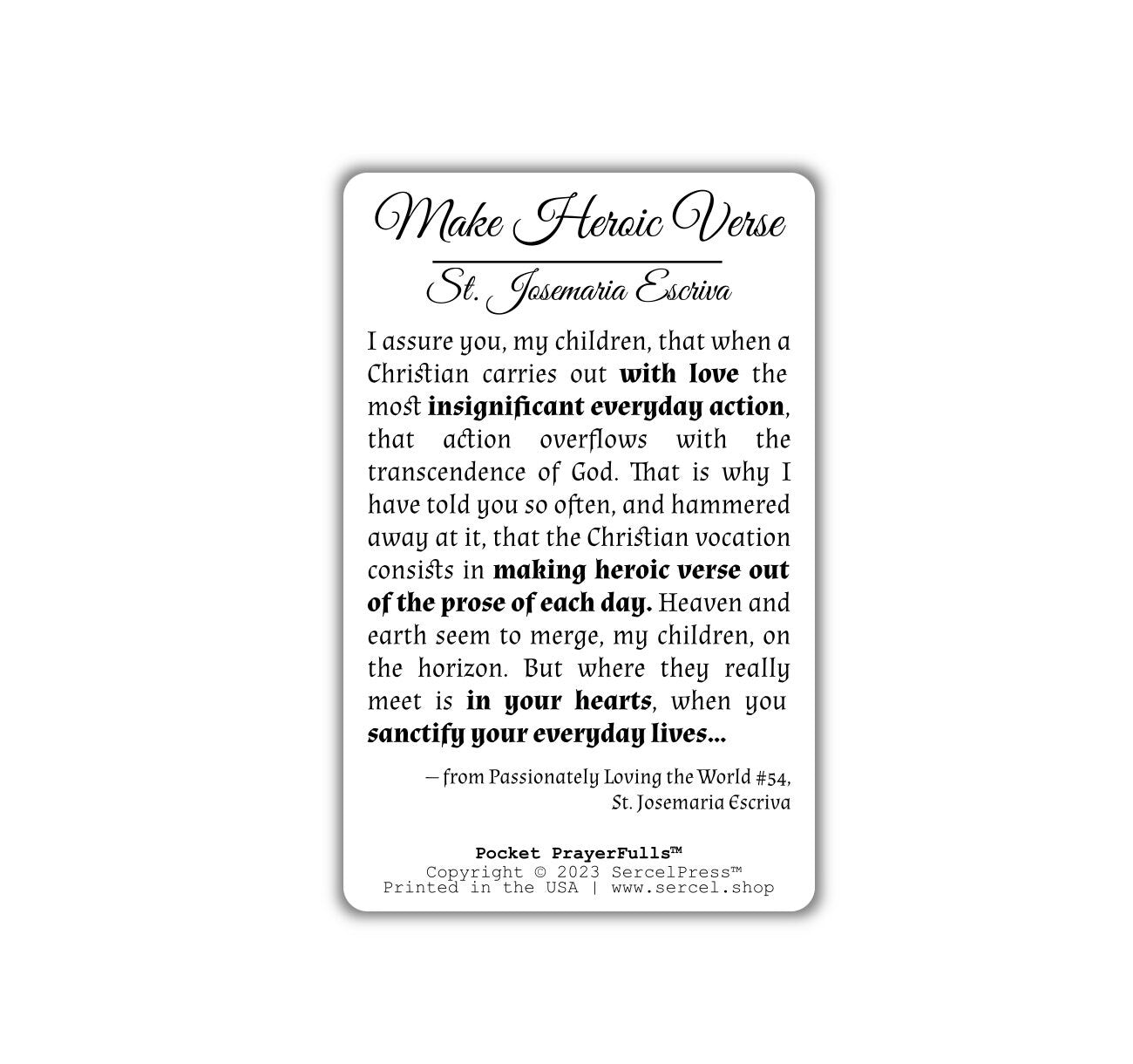 St. Josemaria Escriva, Make Heroic Verse: Pocket PrayerFulls™ | Durable Wallet Prayer Cards | Catholic Saints - Tree of Life