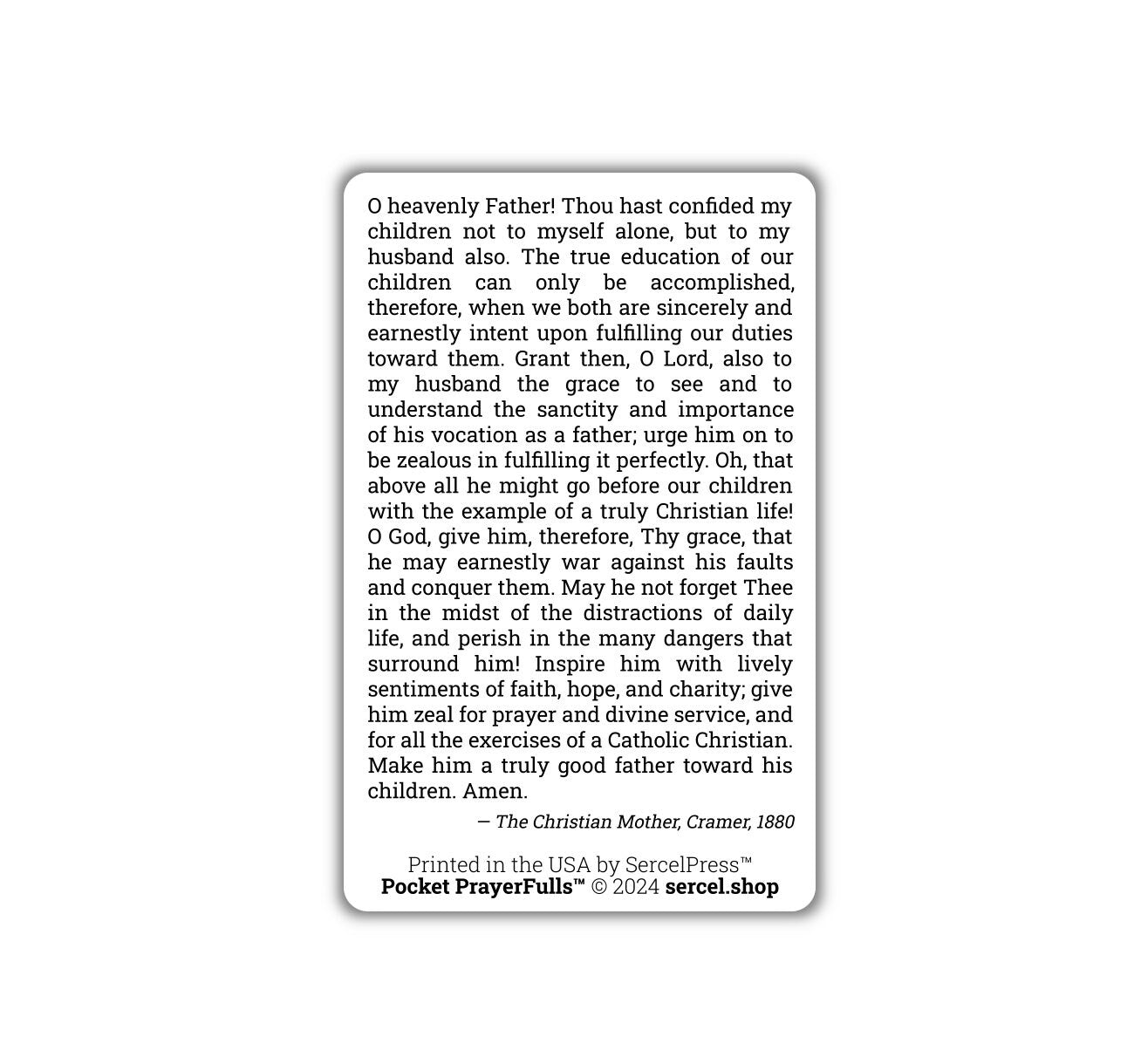 Mother's Prayer For Her Husband: Pocket PrayerFulls™ | Durable Wallet Prayer Cards | Catholic Prayers - Tree of Life