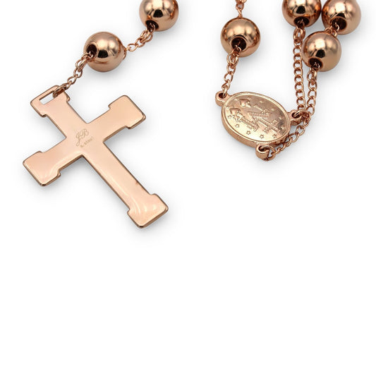 Traditional Rose Gold Rosary Necklace Five Decade Catholic Prayer Beads 10mm - Tree of Life