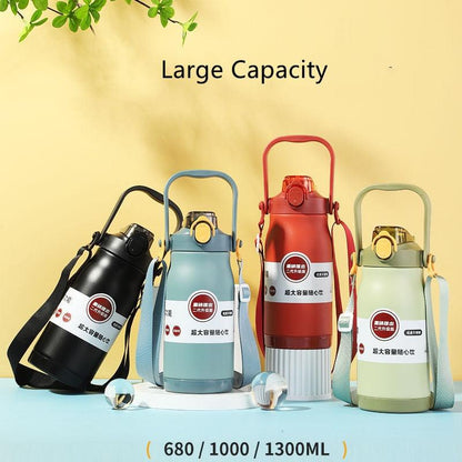 1000ml/1300ml Double Stainless Steel Sport Vacuum Flask With Straw Portable Thermos Mug With Strap Thermal Water Bottle Tumbler Sports Water Bottle. Stainless Steel Insulated Tumbler Large Capacity With Straw Water Bottle For Outdoor Sports Travel - Tree of Life