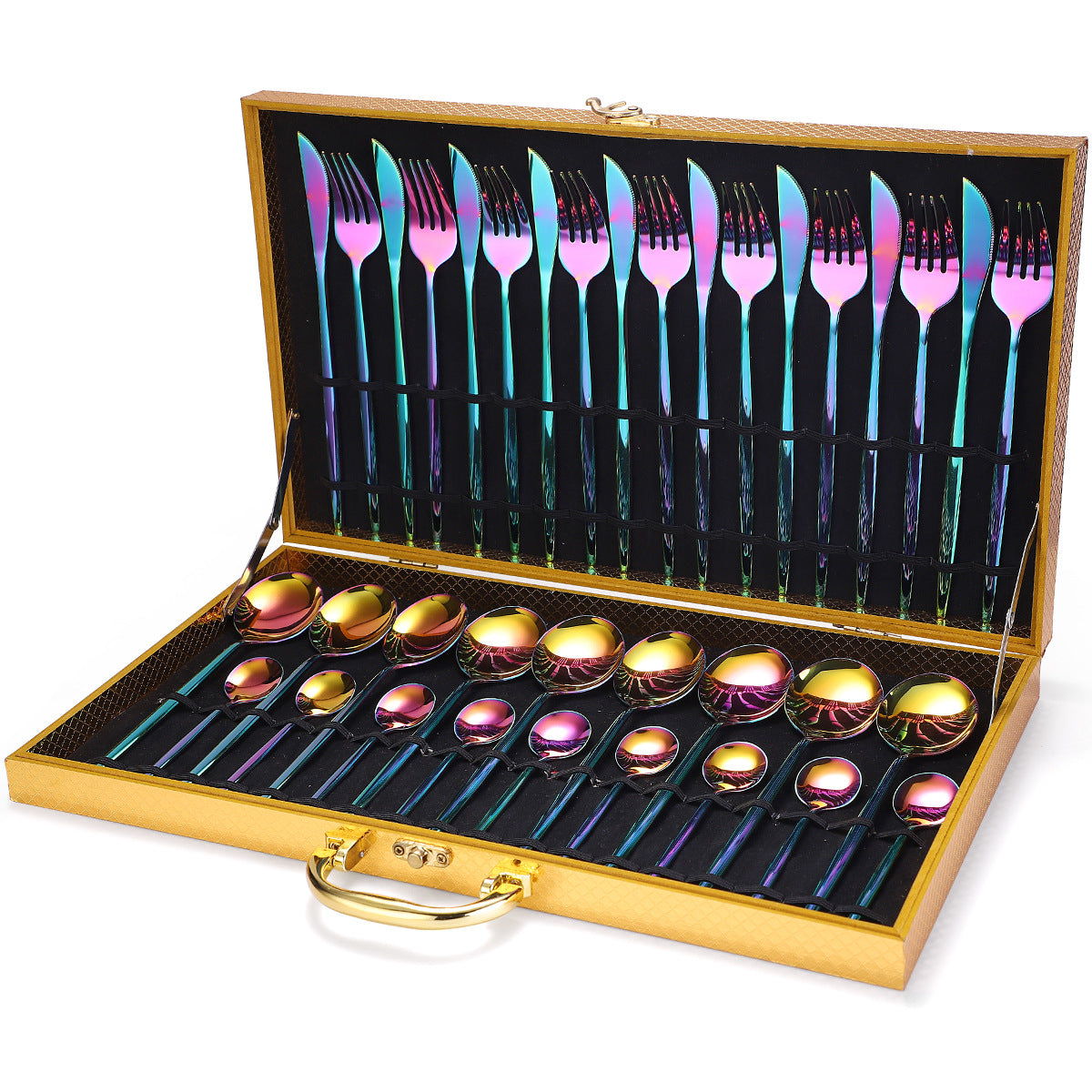 36-piece Stainless Steel Tableware Wooden Box Gift Box Set - Tree of Life