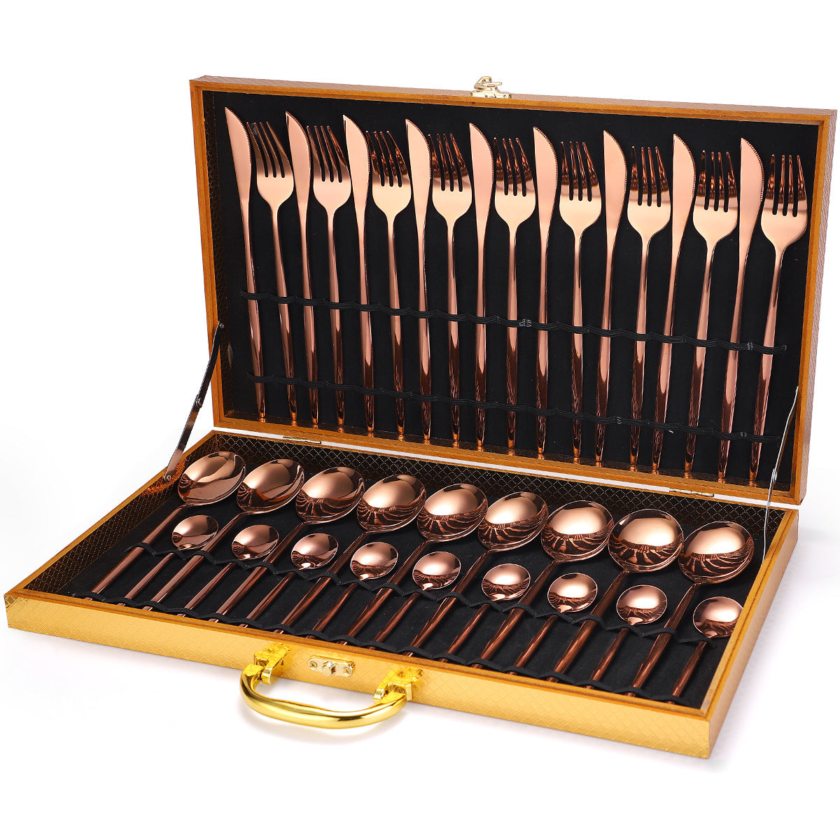 36-piece Stainless Steel Tableware Wooden Box Gift Box Set - Tree of Life