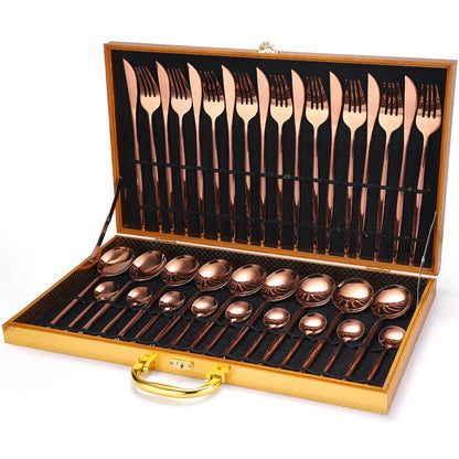 36-piece Stainless Steel Tableware Wooden Box Gift Box Set - Tree of Life