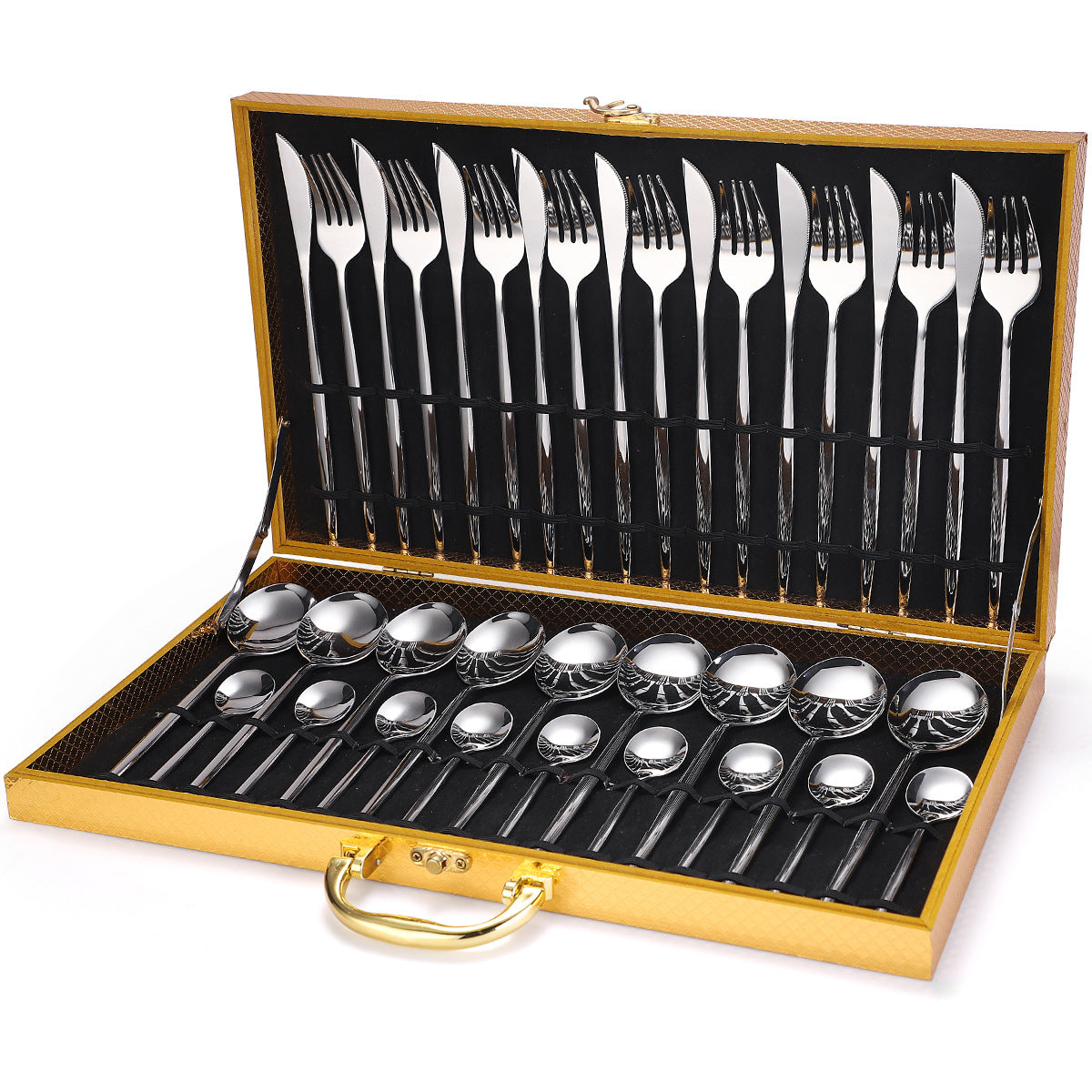 36-piece Stainless Steel Tableware Wooden Box Gift Box Set - Tree of Life