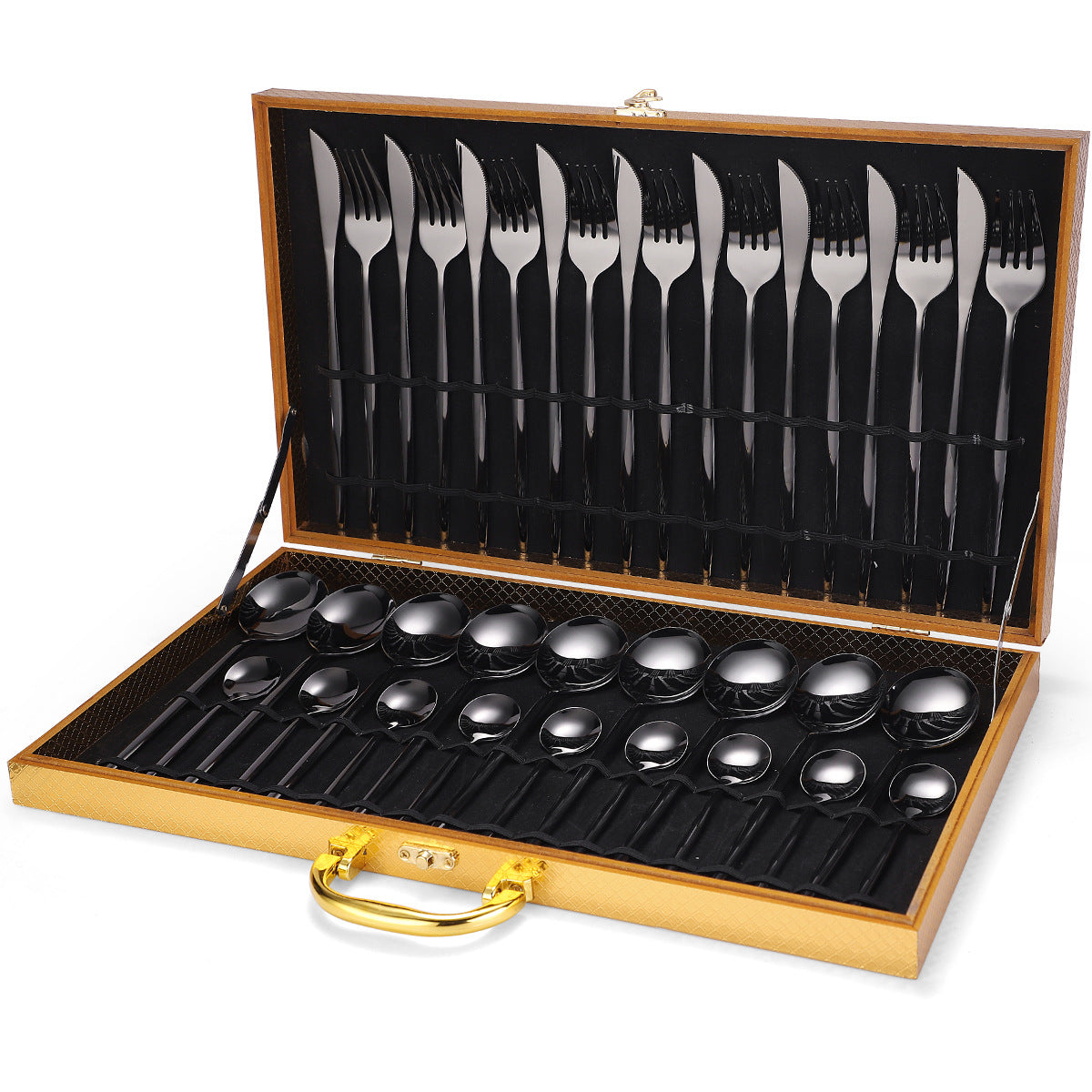 36-piece Stainless Steel Tableware Wooden Box Gift Box Set - Tree of Life