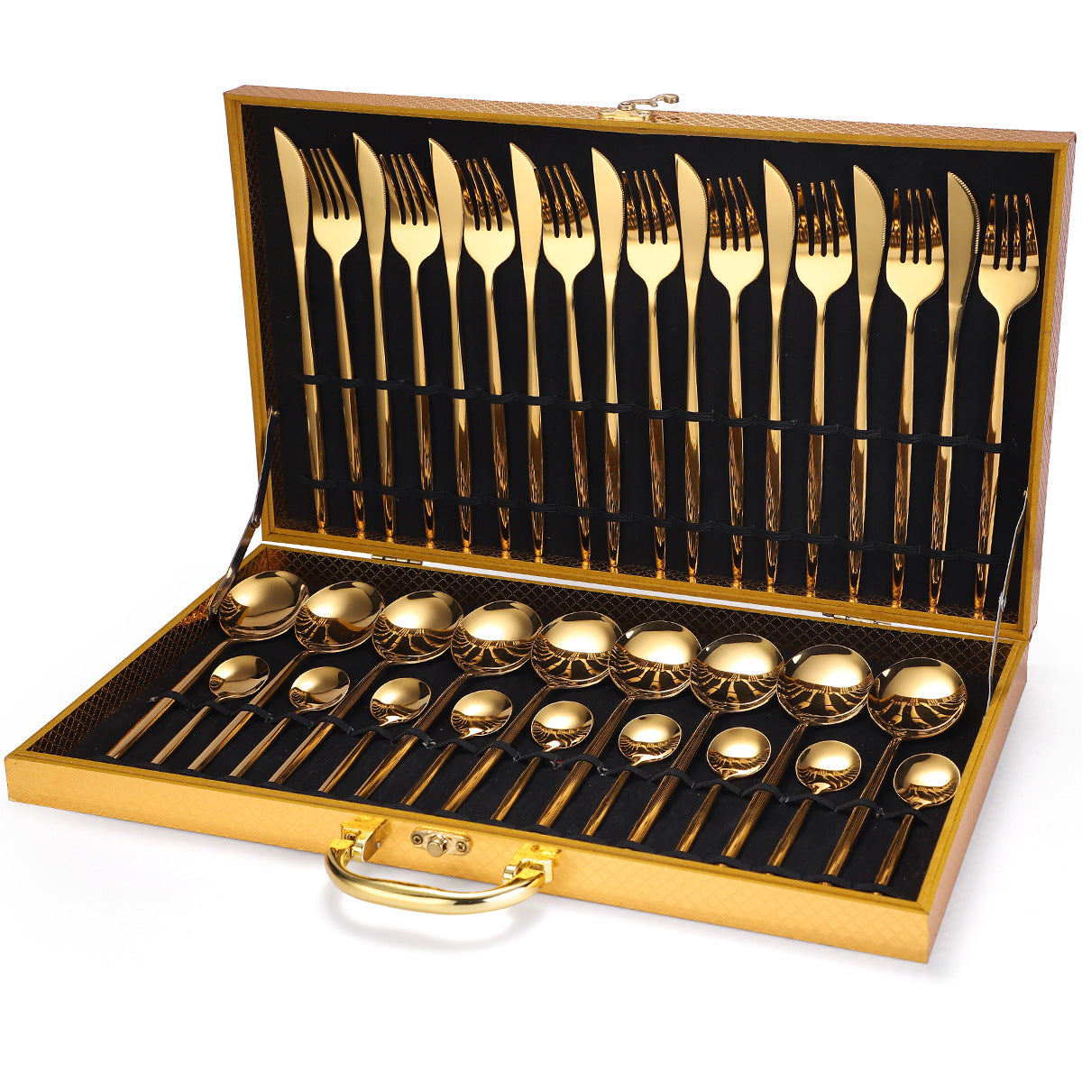 36-piece Stainless Steel Tableware Wooden Box Gift Box Set - Tree of Life