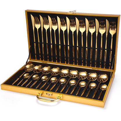 36-piece Stainless Steel Tableware Wooden Box Gift Box Set - Tree of Life