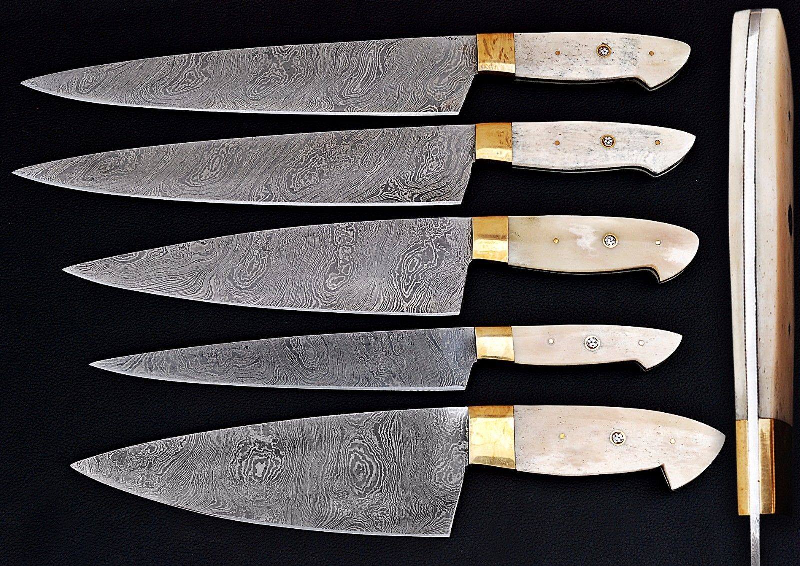 Best Japanese Cutlery Set – 13” Handmade Damascus Steel Chef Knife with Camel Bone Handle, Brass Bolster & Leather Sheath - Tree of Life