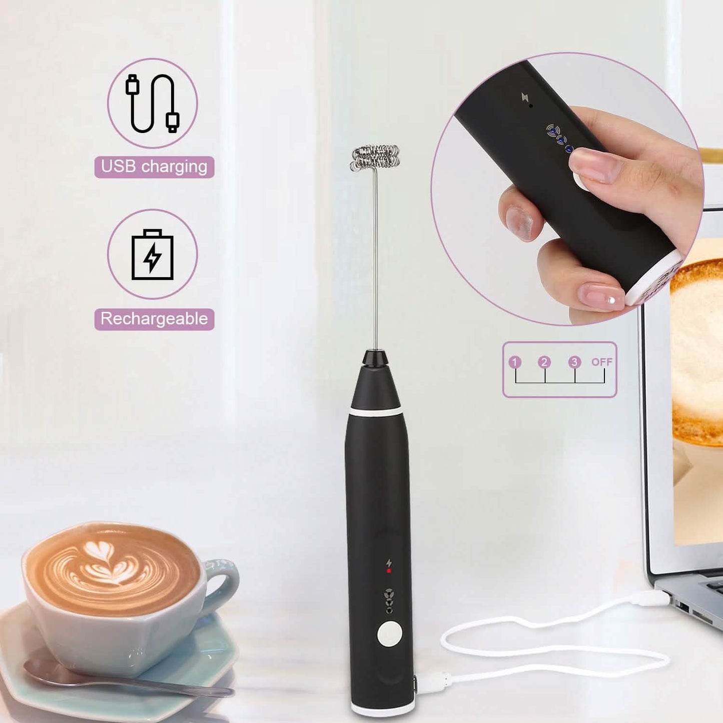19-Pack: USB Electric Milk Coffee Frother Pitcher Set - Tree of Life