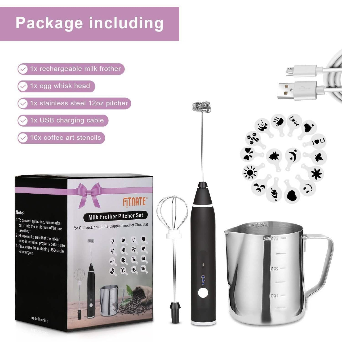 19-Pack: USB Electric Milk Coffee Frother Pitcher Set - Tree of Life