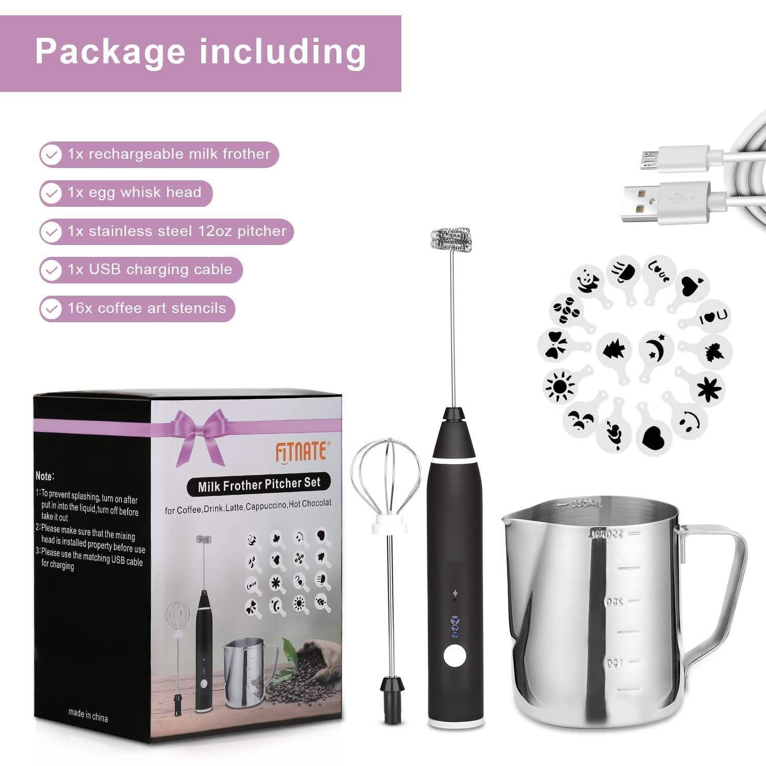 19-Pack: USB Electric Milk Coffee Frother Pitcher Set - Tree of Life