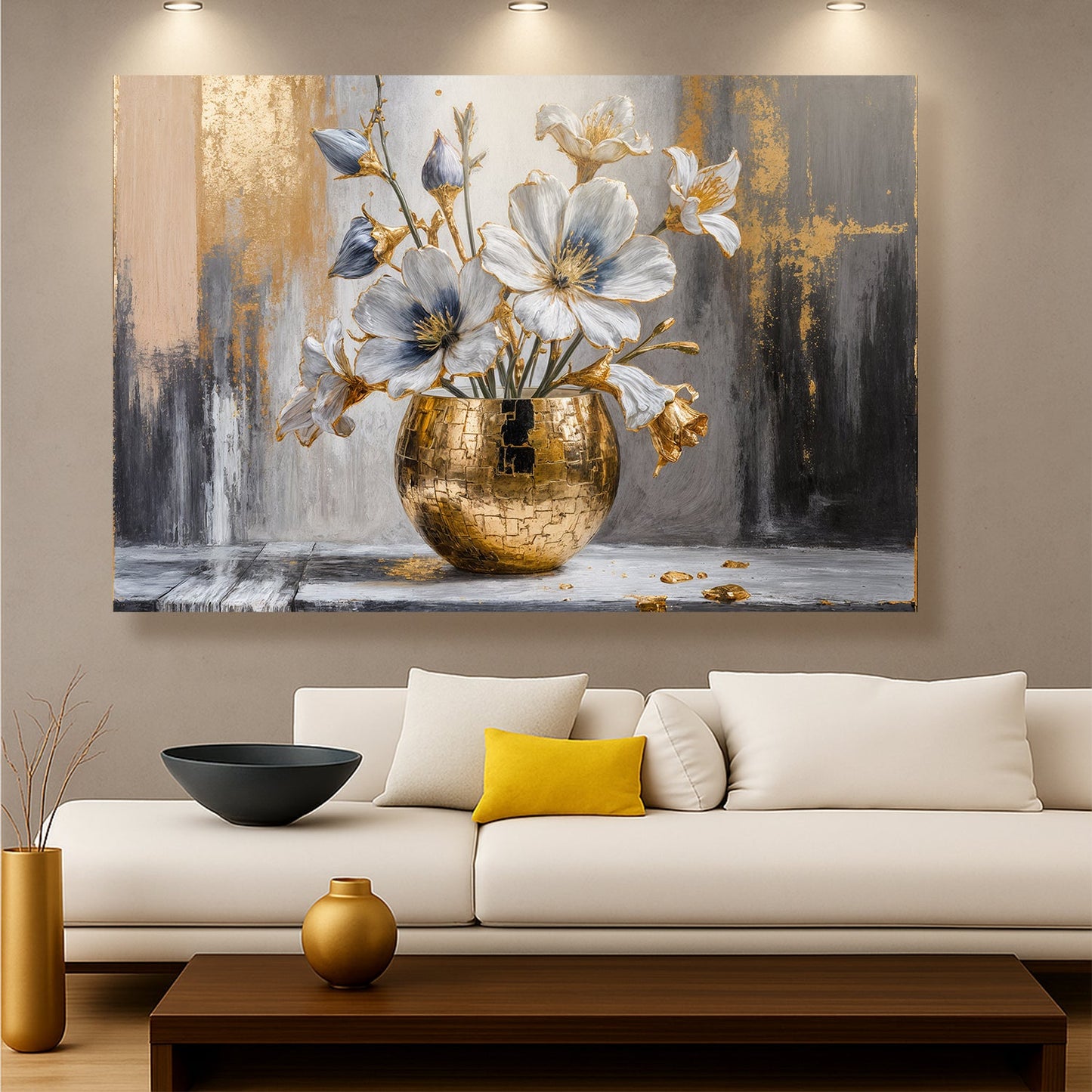 Magnolia Bloom in Gold Abstract Wall Art - Tree of Life