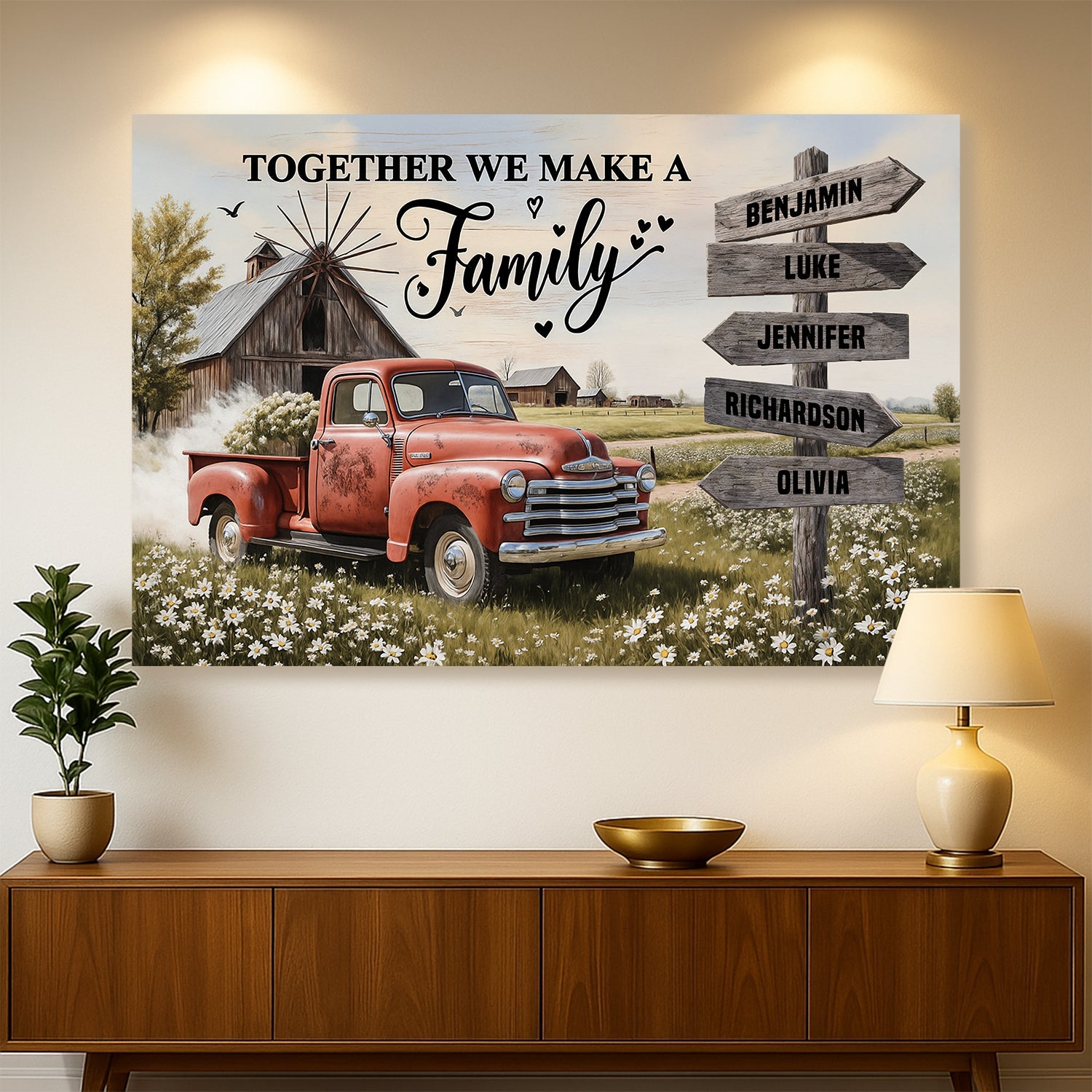 Personalized Family Farmhouse Old Truck Wall Art - Tree of Life
