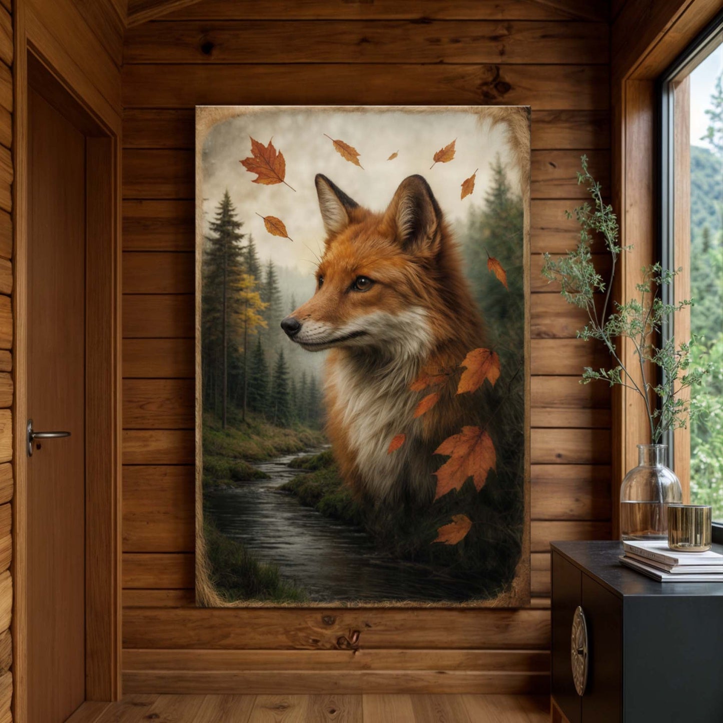 Autumn Fox Double Exposure Wall Art - Tree of Life