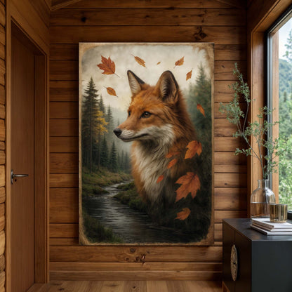 Autumn Fox Double Exposure Wall Art - Tree of Life