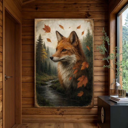 Autumn Fox Double Exposure Wall Art - Tree of Life