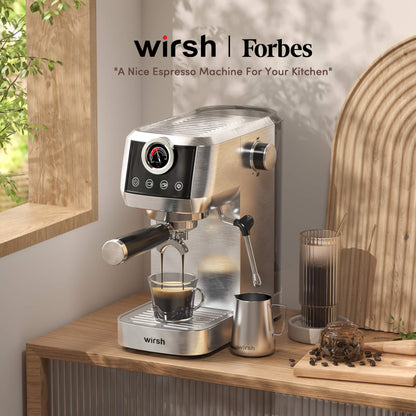 Wirsh 20 Bar Espresso Machine with Plastic Free Portafilter and Steamer, Pressure Gauge, Touch Screen, Full Stainless Steel (Home Barista Plus) - Tree of Life