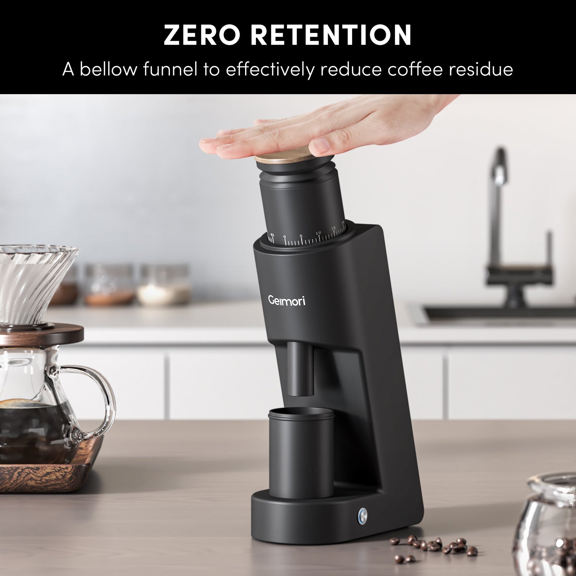 Geimori GU38 Single Dose Coffee Grinder, Electric Burr Coffee Grinder with 38mm Conical Burrs, Stepless Adjustment, Zero Retention - Tree of Life