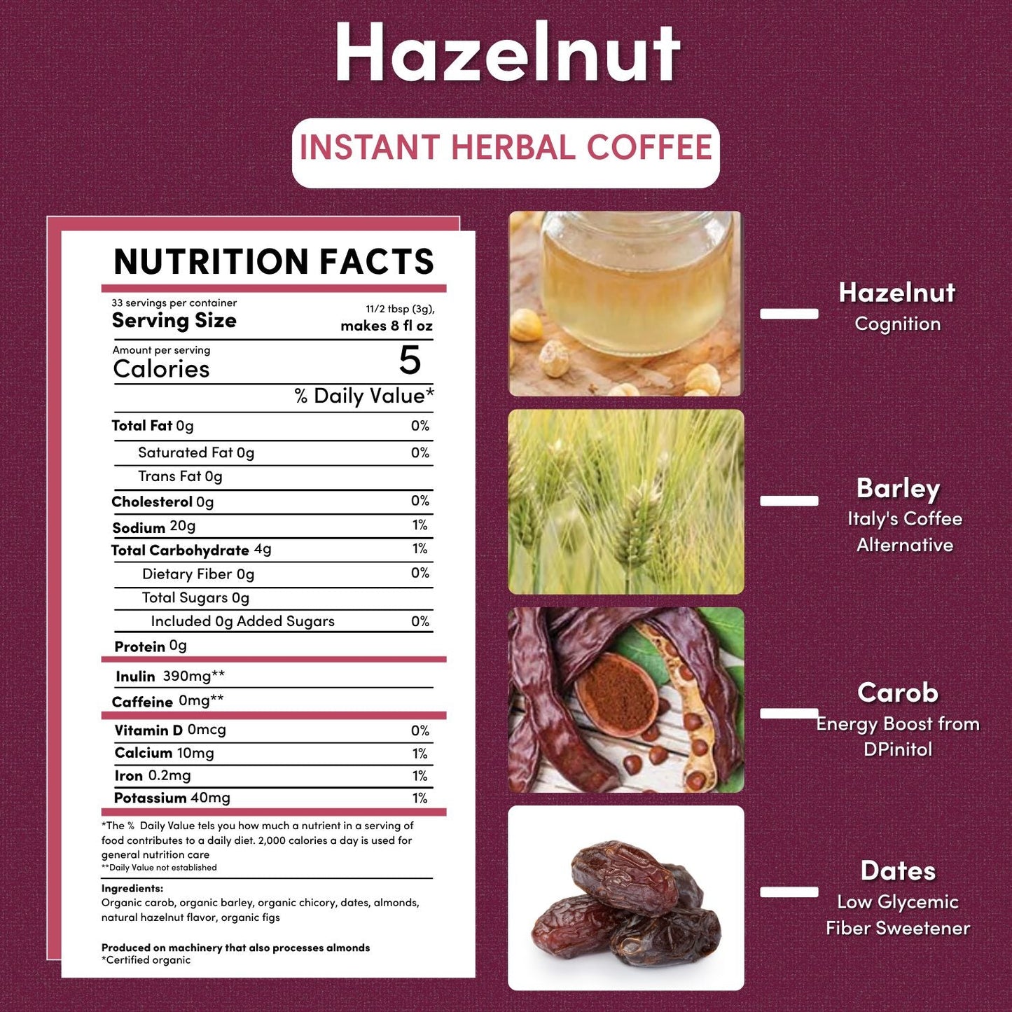 Instant Hazelnut Herbal Coffee - Tree of Life