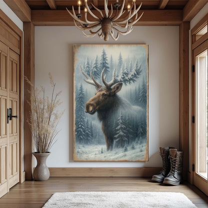 Snowy Forest Moose Double Exposure Wall Art - Tree of Life