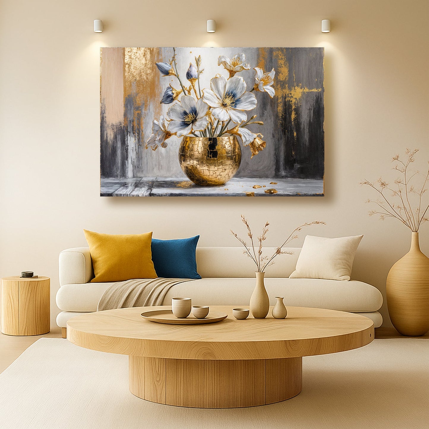 Magnolia Bloom in Gold Abstract Wall Art - Tree of Life