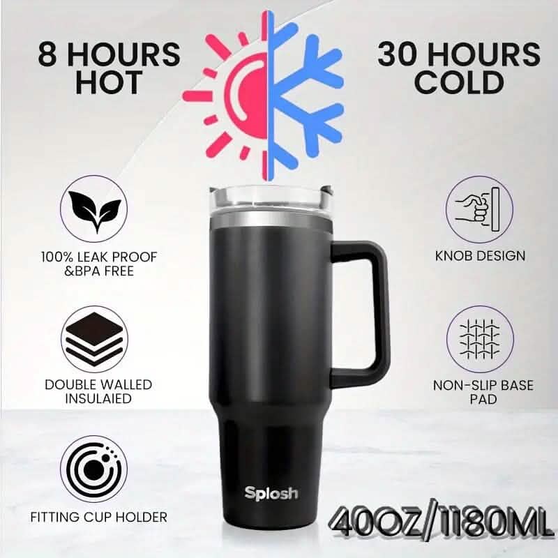 40 Oz Insulated Coffee Tumbler with Handle and Straw - Tree of Life