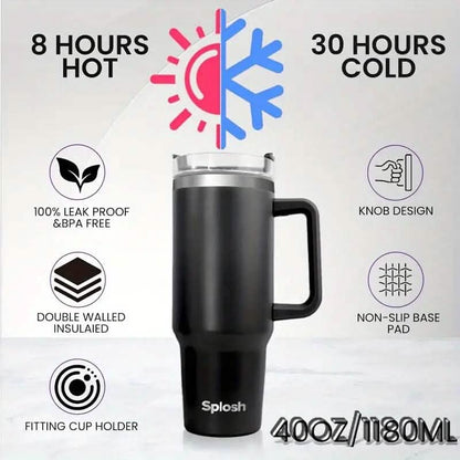 40 Oz Insulated Coffee Tumbler with Handle and Straw - Tree of Life