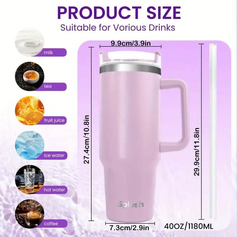 40 Oz Insulated Coffee Tumbler with Handle and Straw - Tree of Life