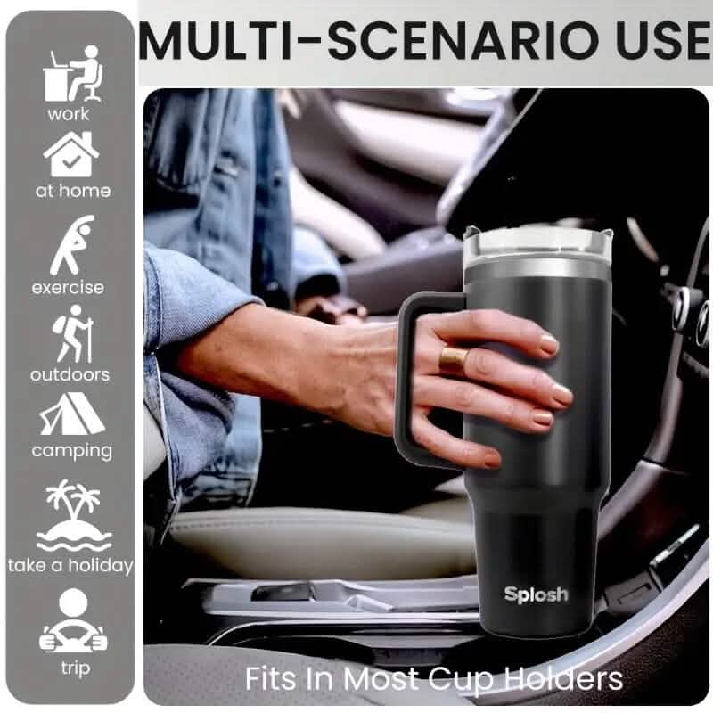 40 Oz Insulated Coffee Tumbler with Handle and Straw - Tree of Life