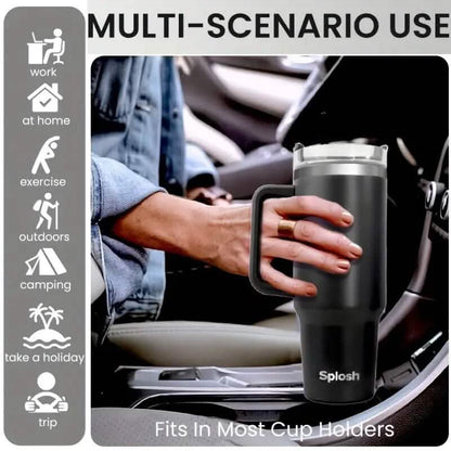 40 Oz Insulated Coffee Tumbler with Handle and Straw - Tree of Life