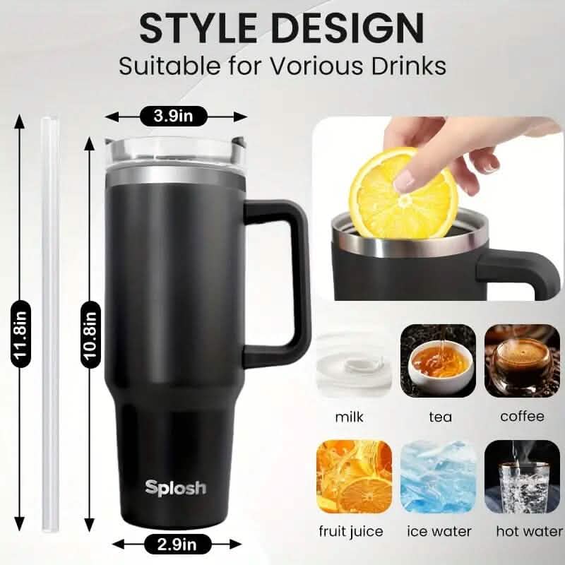 40 Oz Insulated Coffee Tumbler with Handle and Straw - Tree of Life