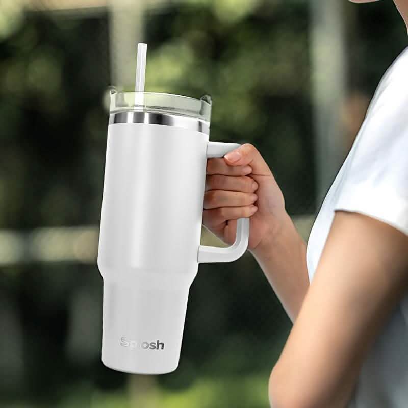40 Oz Insulated Coffee Tumbler with Handle and Straw - Tree of Life