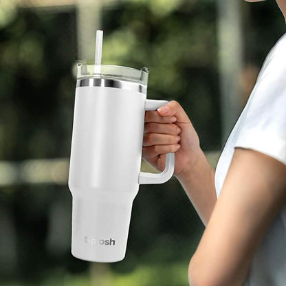 40 Oz Insulated Coffee Tumbler with Handle and Straw - Tree of Life
