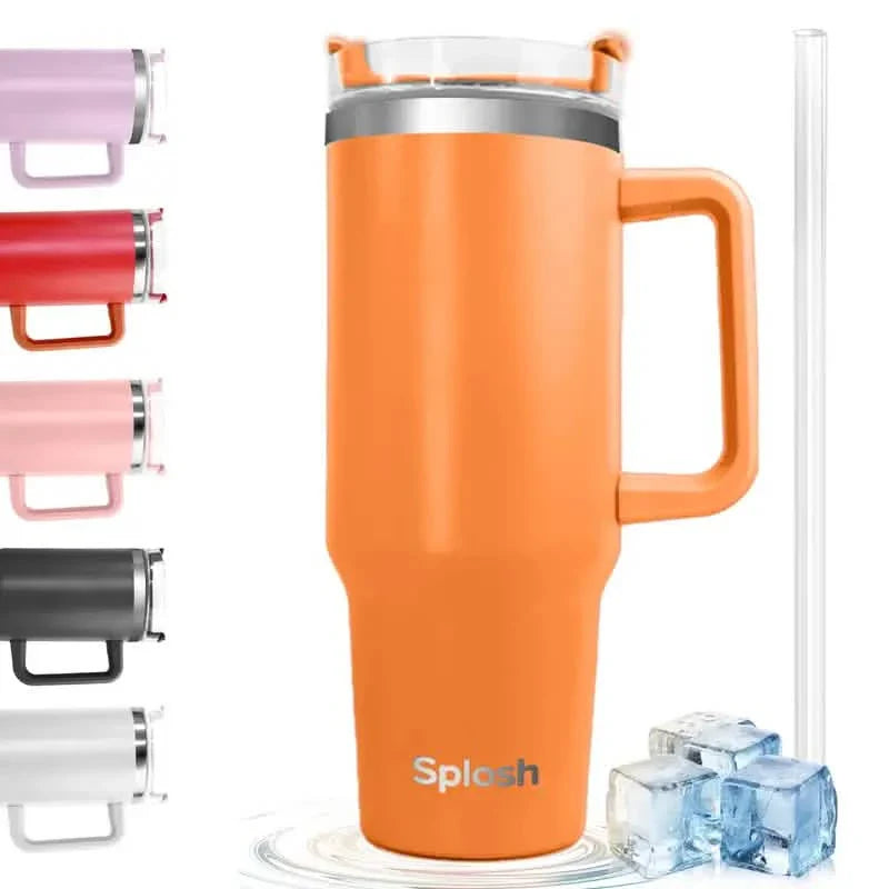 40 Oz Insulated Coffee Tumbler with Handle and Straw - Tree of Life
