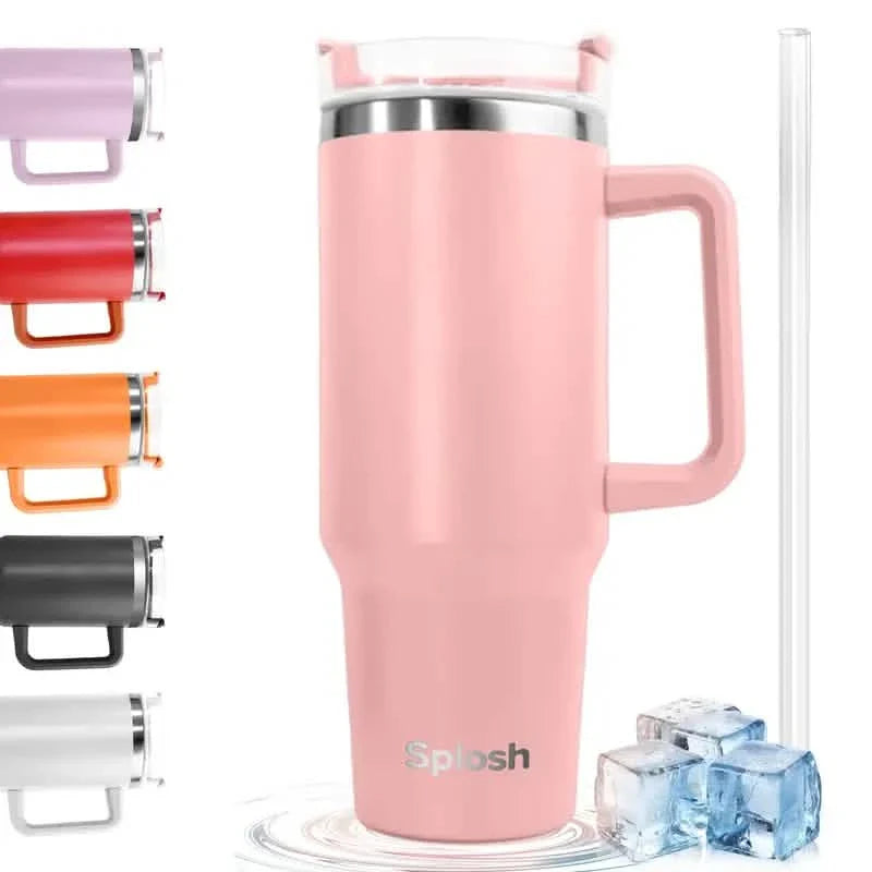 40 Oz Insulated Coffee Tumbler with Handle and Straw - Tree of Life