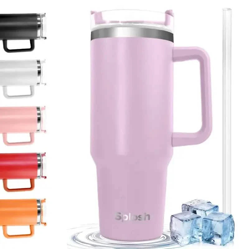 40 Oz Insulated Coffee Tumbler with Handle and Straw - Tree of Life