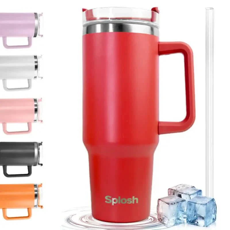 40 Oz Insulated Coffee Tumbler with Handle and Straw - Tree of Life