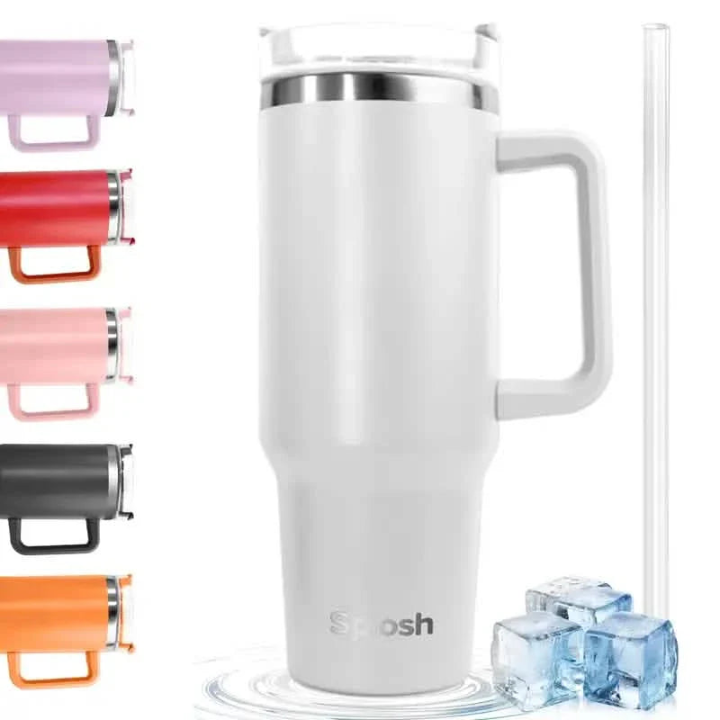 40 Oz Insulated Coffee Tumbler with Handle and Straw - Tree of Life