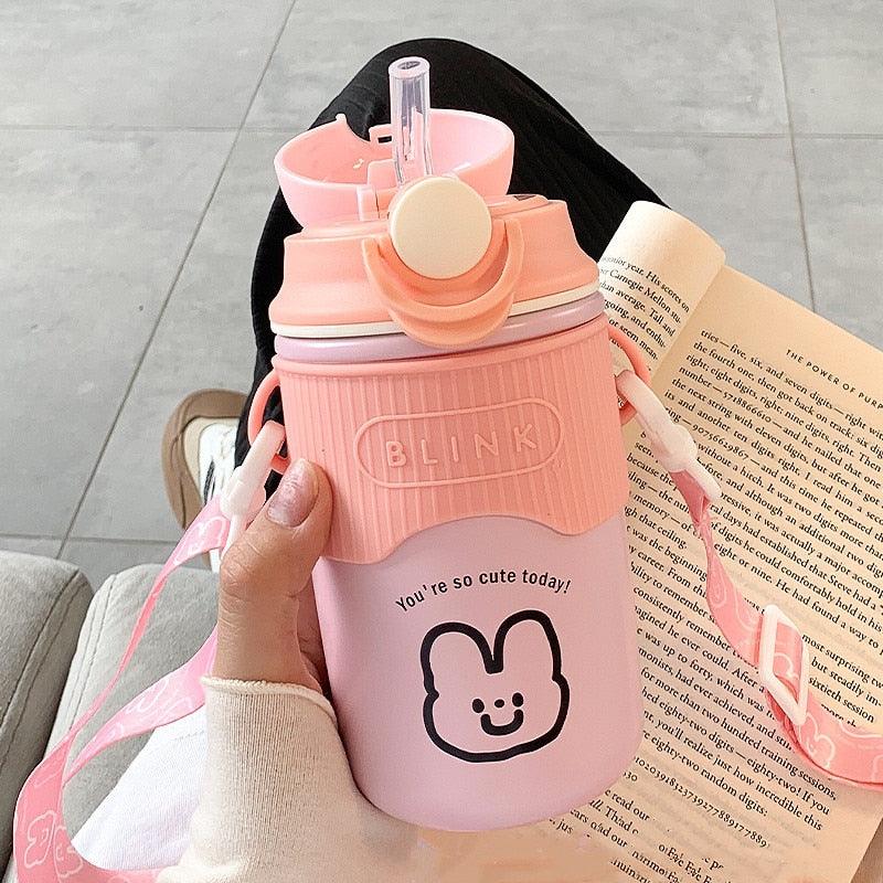 480ml Cartoon Thermos Mug With Strap Stainless Steel 304 Vacuum Flask With Straw Cute Child Thermal Water Bottle Cute Thermos Bottle Insulated Straw Water Bottle Leak Proof Flip-Top Lid Cute Stainless Steel Bottle - Tree of Life