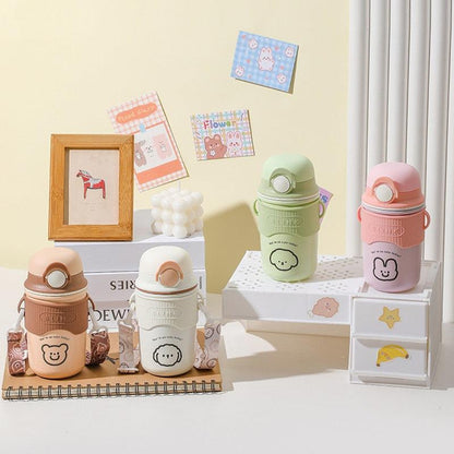 480ml Cartoon Thermos Mug With Strap Stainless Steel 304 Vacuum Flask With Straw Cute Child Thermal Water Bottle Cute Thermos Bottle Insulated Straw Water Bottle Leak Proof Flip-Top Lid Cute Stainless Steel Bottle - Tree of Life