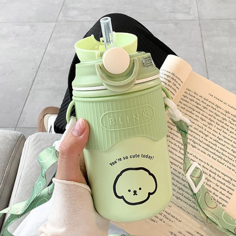480ml Cartoon Thermos Mug With Strap Stainless Steel 304 Vacuum Flask With Straw Cute Child Thermal Water Bottle Cute Thermos Bottle Insulated Straw Water Bottle Leak Proof Flip-Top Lid Cute Stainless Steel Bottle - Tree of Life