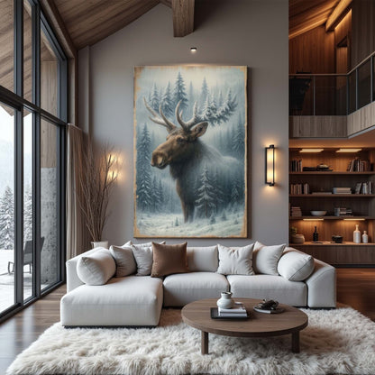 Snowy Forest Moose Double Exposure Wall Art - Tree of Life