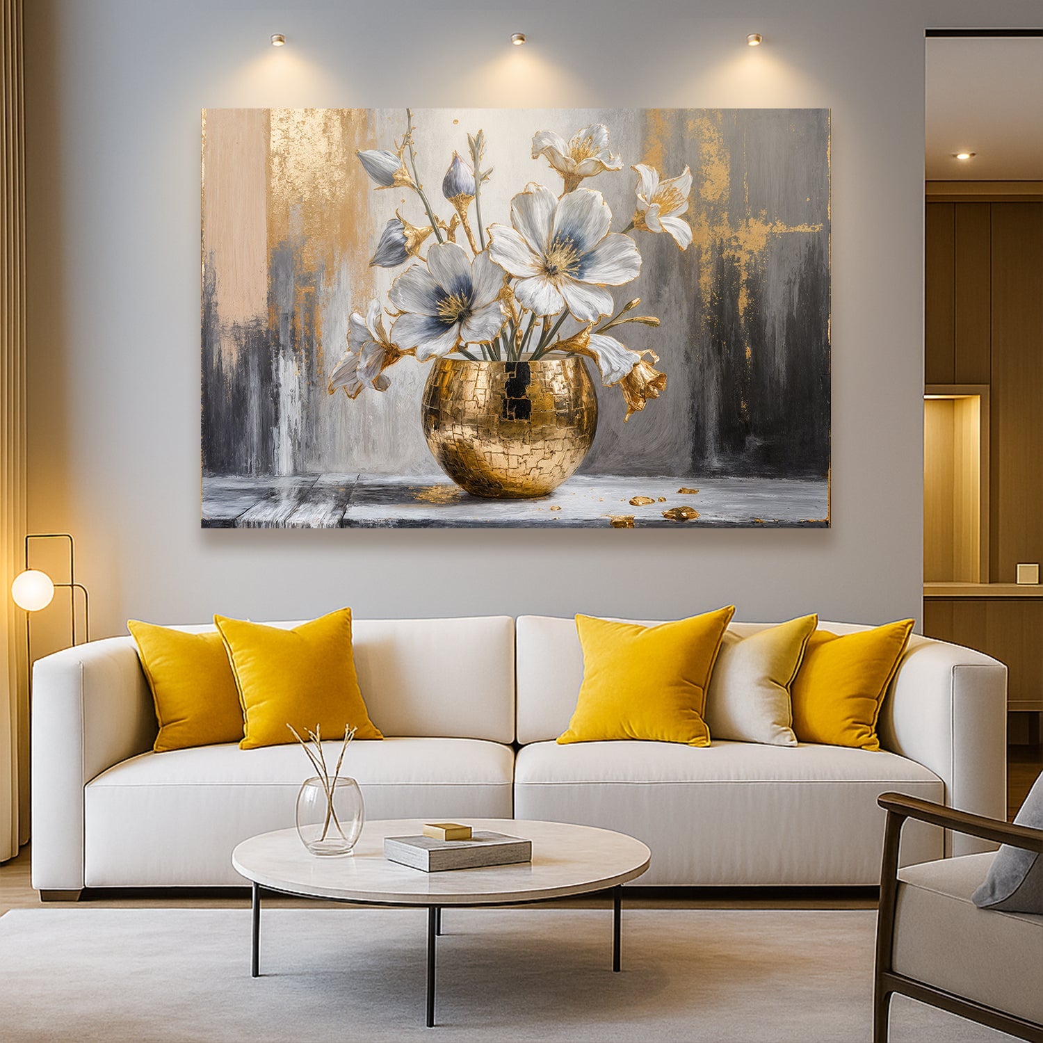 Magnolia Bloom in Gold Abstract Wall Art - Tree of Life