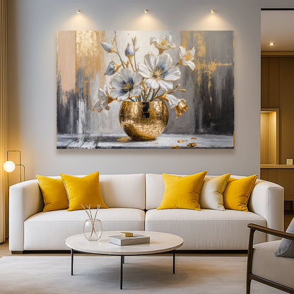 Magnolia Bloom in Gold Abstract Wall Art - Tree of Life