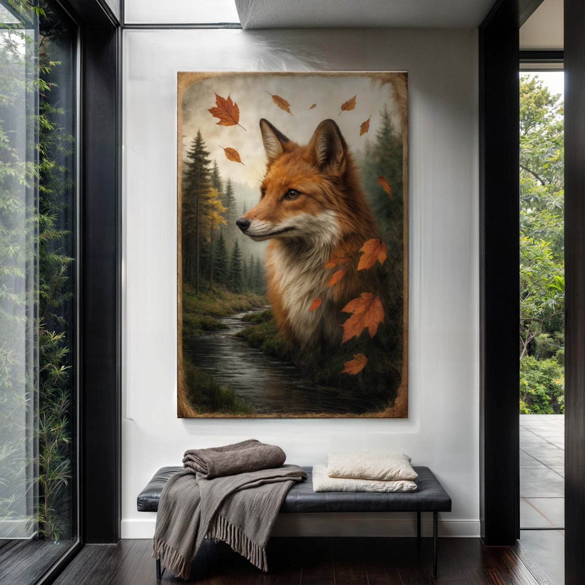 Autumn Fox Double Exposure Wall Art - Tree of Life
