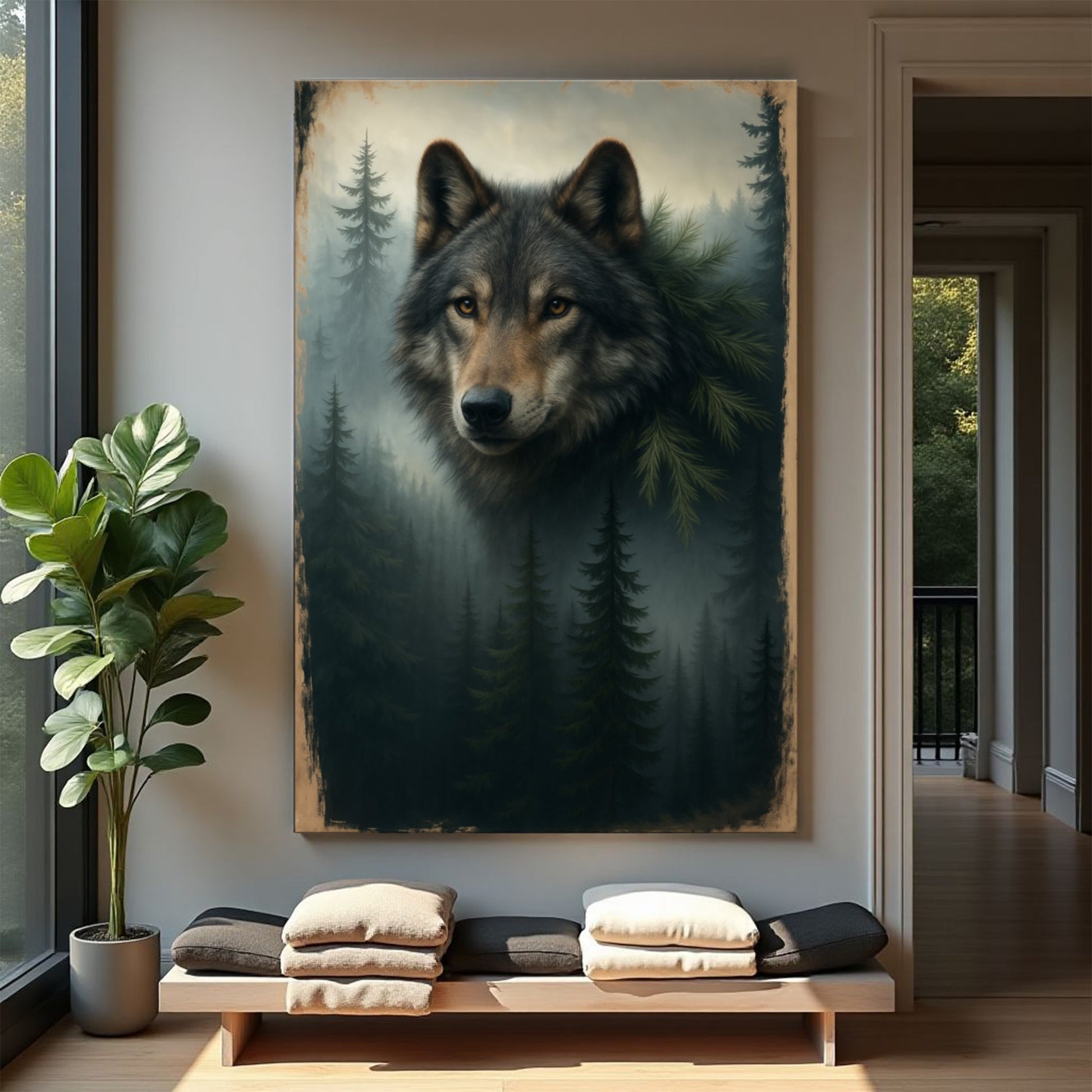 Wolf Double Exposure Wall Art V - Tree of Life